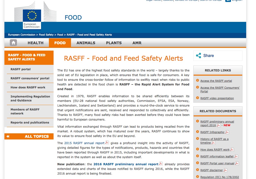 Alertas alimentarias en Europa 2017: Restos de cristal, residuos de pesticidas/fungicidas no autorizados, LMR excesivo y toxinas muy peligrosas 